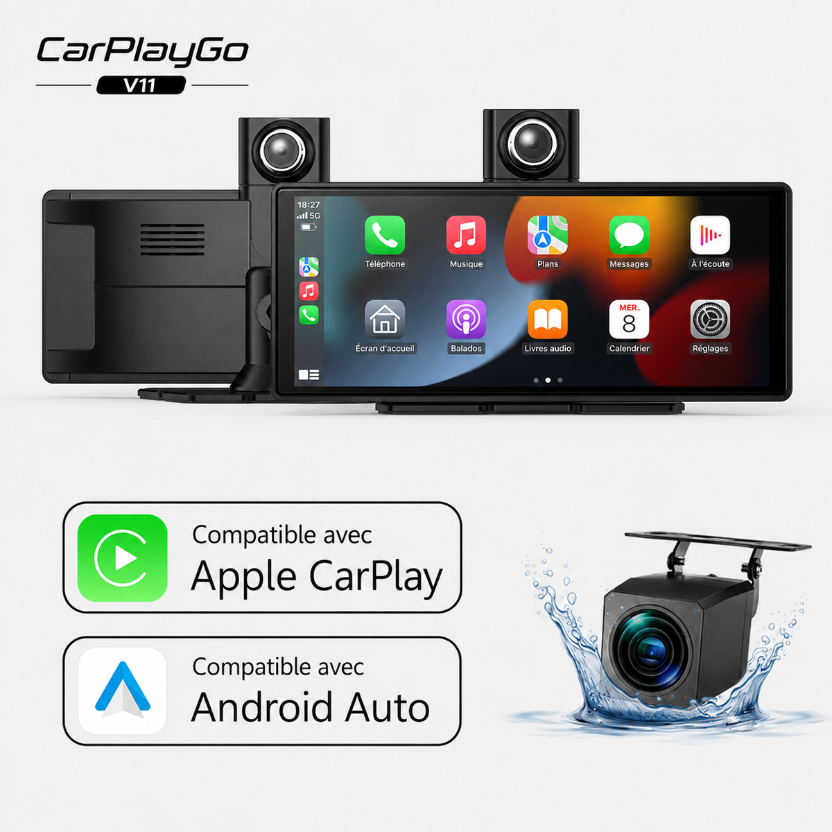 Écran CarPlay V11 10,26” – Sans fil avec caméra 4K & caméra arrière