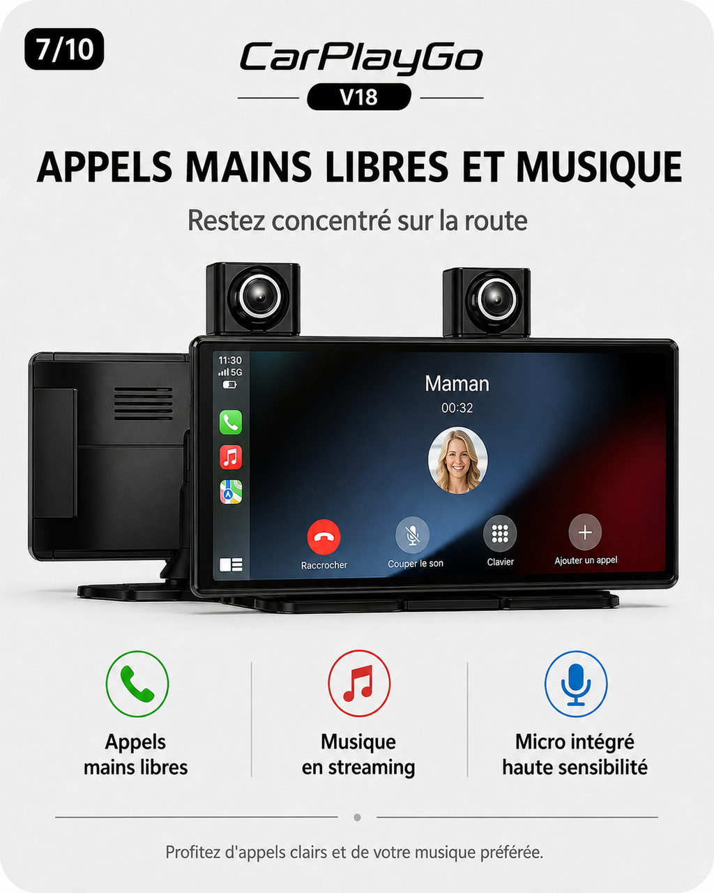 Écran CarPlayGo V18 – CarPlay & Android Auto sans fil | 12 HD + Caméra de recul
