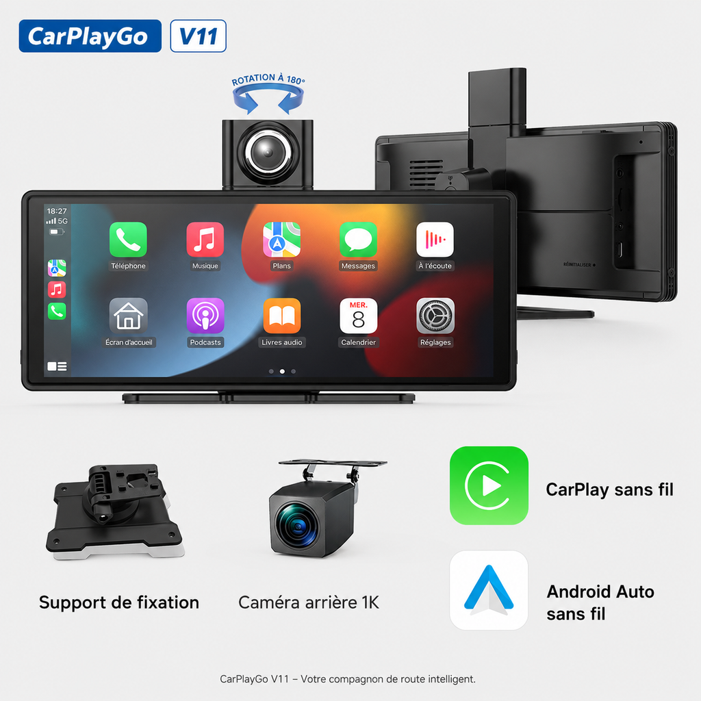 Écran CarPlay V11 10,26” – Sans fil avec caméra 4K & caméra arrière